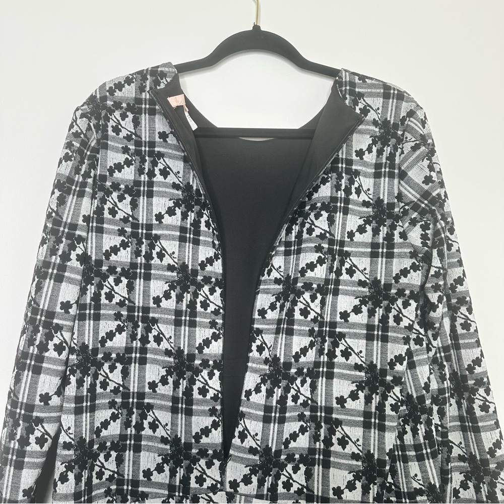 Anthropologie Hutch Jeanie Embroidered Plaid Floral Tunic Dress Black and White - Picture 10 of 11